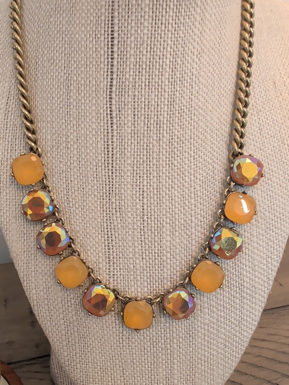 J. Crew Gold-Tone Necklace with Yellow and Iridescent Gems